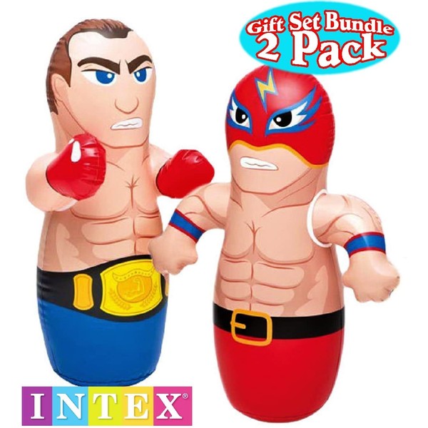 Intex 3D Bop Bag Blow Up Inflatable Boxer & Wrestler Gift Set Bundle - 2 Pack