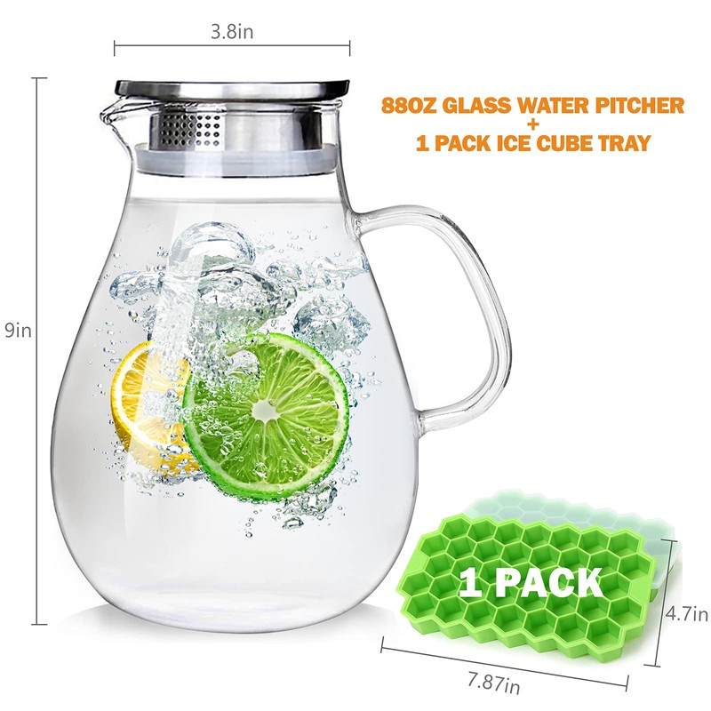 Abdodar 88oz Glass Pitcher with Lid and Handle - High