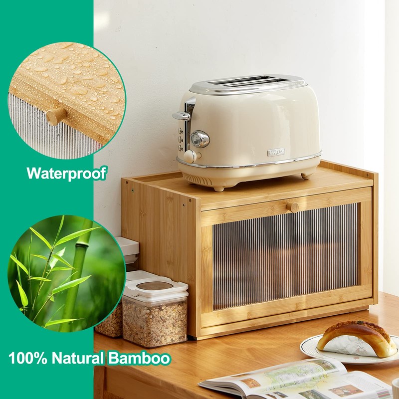 kiplant Large Bread Box for Kitchen Counter, Bamboo Bread Storage