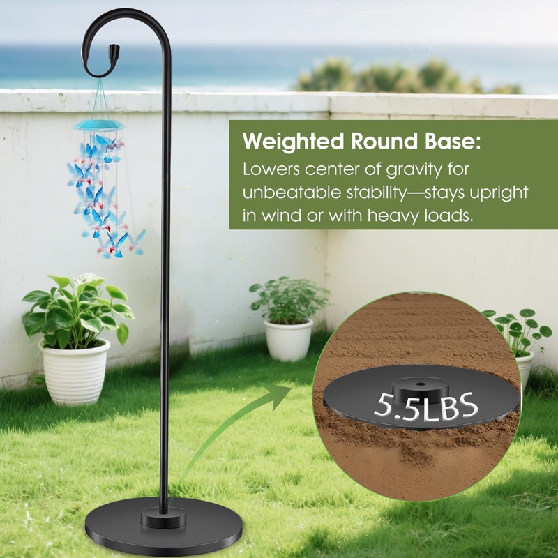 34-63" Adjustable Shepherd Hook Stand with Round Base Stand for