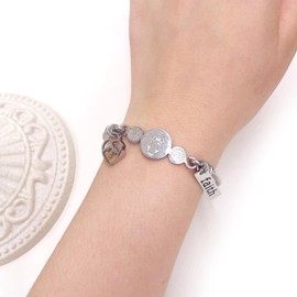 Oneress Faith Bangle Bracelet Stainless Steel Religious CSPB Cross Jesus Bangle Bracelets for Women Teen Girls Y4231(Steel-Heart Mountain)