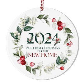 Floral Our First Christmas In Our New Home Christmas Tree Ornament Decoration Bauble - 2024 Gift for Family/Housewarming