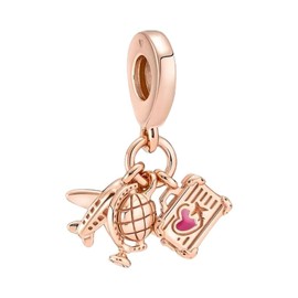 Lkwrideiny Rose Gold Airplane Globe Charm 925 Sterling Silver,Jewelry Beads Gift for Women Bracelet&Necklace