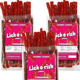 Cinnamon Licorice Twists | Gourmet Cinnamon Candy Made in the USA | JUMBO Soft and Chewy Twists | Lick-o-Rish, 3 Pounds Total (Bulk Box of 3 bags, 1 pound each)