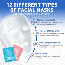 KONEUK 72 Pack Collagen Face Masks Skincare Set for Women, Hydrating & Moisturizing Face Mask for Skin Care, Bulk Sheet Face Masks for All Skin Types, Spa Party Gifts for Women