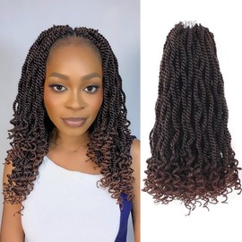 Senegalese Twist Crochet Hair 14 Inch 8 Packs Crochet Senegalese Twists Pre Looped Crochet Hair for Black Women Kinky Twist Crochet Hair Short Crochet Braids with Curly Ends (14 Inch,T30)