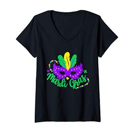 Womens Princess Masquerade Mask Mardi Gras V-Neck T-Shirt