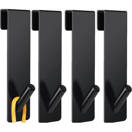 WOOLUCK® Shower Hooks without Drilling, Pack of 4 Door Hooks for Shower Screen, Stainless Steel Towel Hooks for Hanging, Shower Hooks with Rubber Protection for Shower Cubicle, Bathroom, Glass Shower