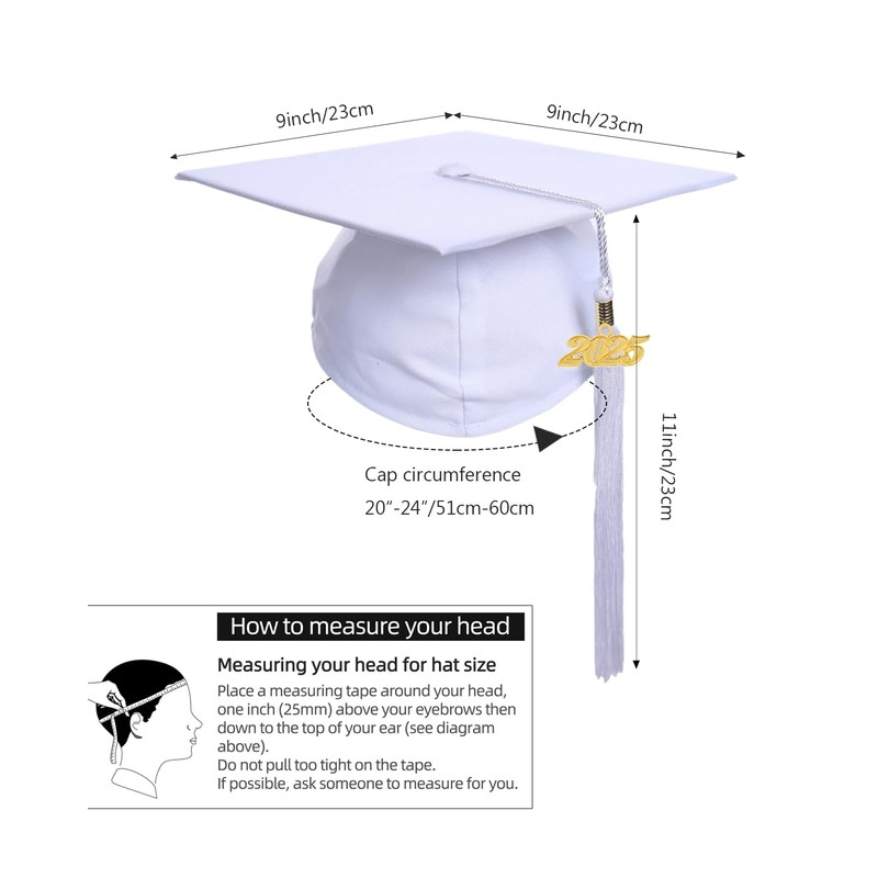 Newrara Graduation Gown Cap Tassel Set (XX-Small 39(4'6"-4'8"), White)