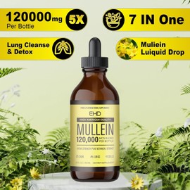 Mullein Drops - Lung Cleanse,120000mg Mullein Leaf Extract for Lungs Cleanse & Respiratory Function Healthy Breathing Immune, Natural Herbal Supplement Sugar & Alcohol-Free