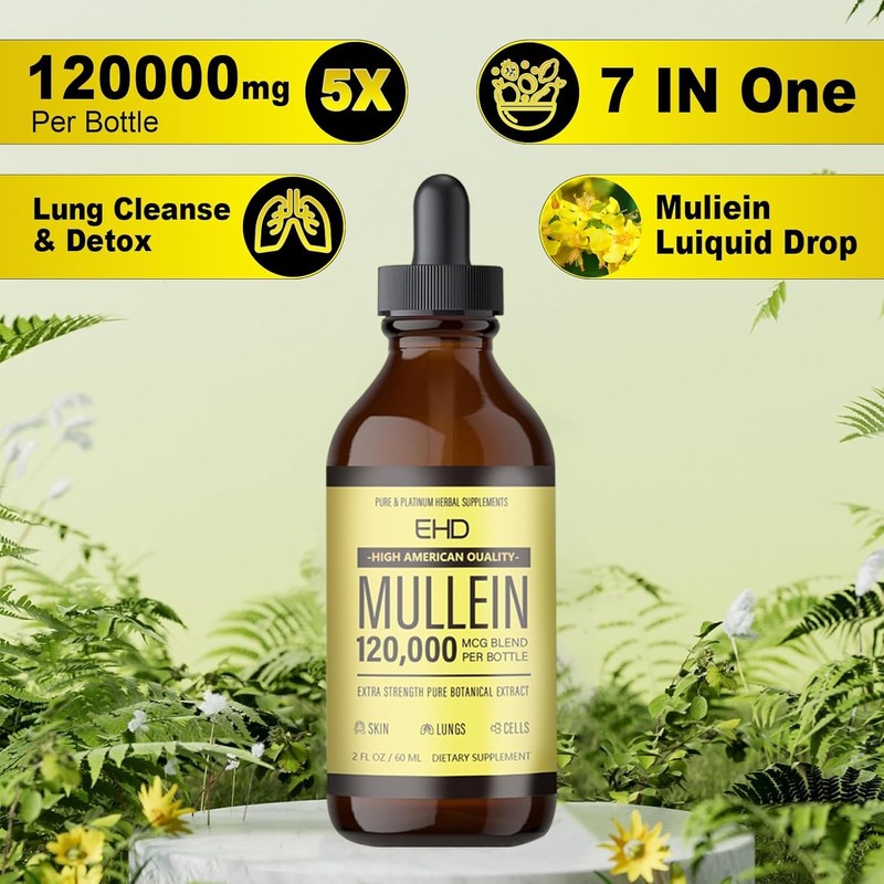 Mullein Drops - Lung Cleanse,120000mg Mullein Leaf Extract for Lungs