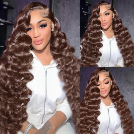 Chocolate Brown Lace Front Wig - Human Hair, 13x4, 200 Density, Glueless, Pre Plucked, 32 Inch