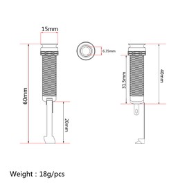 RuiJOTWAT 1/4" Silver Cylinder Clip End Pin Mono Panel Output Jack Long Legs Electric Guitar Bass