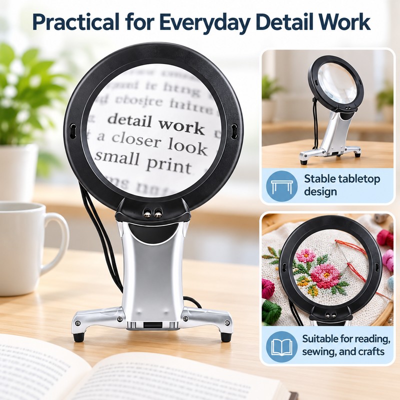 Hands-Free LED Magnifying Glass for Reading & Crafts – 10cm