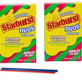 Keto Burst Red Sensations: Low Carb Zero Sugar Drink Mix - 2 boxes of 6 packs - Starburst Duos Mix - 2 Flavors in same 6 Package Strawberry Watermelon - 12 Sticks Total Sugar Free Drink Mix - Comes with 2 Paper Straws and 1 Exclusive PALiSOL CREATiONS St