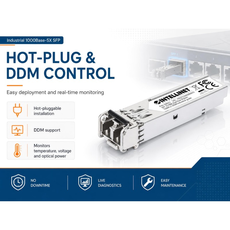 Intellinet Transceiver Industriale Gigabit Fibra Ottica LC Duplex SFP Grigio
