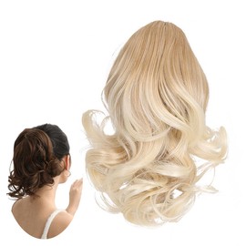 Traziewell Blonde Hair Extensions Curly Wavy Ponytail Extension Clip in Claw Natural Short Pony Tail Synthetic Hairpieces for Women, 0909