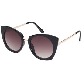 Edge I-Wear Fashion Cat Eye Sunglasses w/Flat Color Mirror Lens 32148-FLREV-1(BLK)