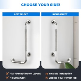 L-Shaped Grab Bars for Shower, 24x12 Inch Stainless Steel Grab Bars for Elderly for Wall Mount, Anti-Slip Knurled Grip Bathroom Safety Rail, Right