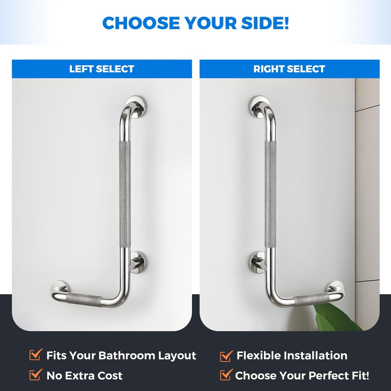 L-Shaped Grab Bars for Shower, 24x12 Inch Stainless Steel Grab