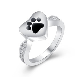 Heart Cremation Ring for Ashes Pet Paw Urn Keepsake Rings Forever in My Heart Urn Rings for Ashes Memorial Jewelry for Women -10#