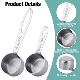 4Pcs 1/8 Cup Measuring Cup, 30ml Scoop, Stainless Steel Measuring Cups, Coffee Scoops, Measuring Scoops for Canisters Tablespoon Measure Spoon, Short Handle & Long Handle Cooking Measuring Scoop(30ML)