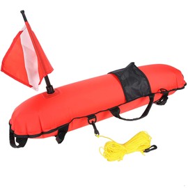 Torpedo Buoy Continue Diving Inflation with Foldable Flag and Rope Scuba Diving Spearfishing Freediving Orange
