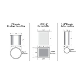 Premium Salon Appliance Stainless Steel Holder Package - 3" Blow Dryer Ring, 1-1/2" Curling Iron Ring, and Flat Iron Organizer Set