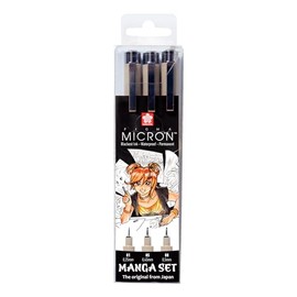 Sakura Pigma Micron fineliner set Manga Collection | 3 sizes, black (POXSDKMAN3)