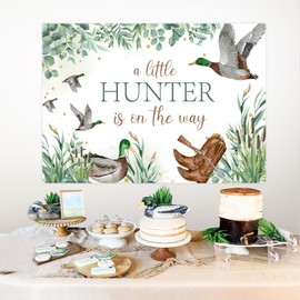 Jollyboom Duck Hunting Baby Shower Decorations, 3 x 5 Ft a Little Hunter is On The Way Baby Shower Backdrop Banner Photography Background for Mallard Duck Welcome Baby Shower Decorations