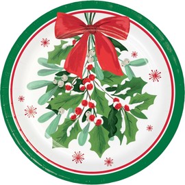 Holly Jolly Christmas Party Supplies | Bundle Includes Paper Dessert Plates and Beverage Napkins for 16 People | Mistletoe Theme