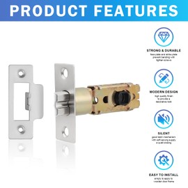 Probrico Satin Nickel Tubular Latch Ajustable 45mm or 57mm,Stainless Steel Mortice Latch for Internal Doors Lever Door Handles,1 Pack