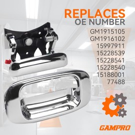 GAMPRO Tailgate Handle Latch and Bezel Trim with Rod Clips for 1999-2007 Chevy Silverado 1500 2500 3500, Replaces# 15997911, 15228539, 15228541, 15228540,15188001, 77488(Silver)