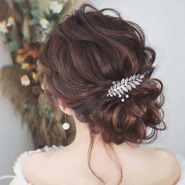 Yheakne Crystal Wedding Hair Comb Silver Pearl Hair Comb Barrette Bridal Hair Comb Headpieces Decorative Head Comb Headpiece Rhinestone Hairpiece Side Hair Accessories for Women and Girls (Silver)