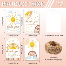 CHGCRAFT 120 Pcs Gift Tags Sun Rainbow Thank You Present Tags with String 3x2in Paper Tags Present Labels for Decoration Birthday Wedding Bridal Shower Graduation