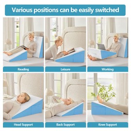 Wedge Pillow for Sleeping, 7.5 inch Wedge Pillow for Sleep Apnea, Pillow Wedges for Sleeping Acid Reflux, Sleep Apnea Pillow, Bed Wedge Pillow for Sleeping, Snoring, After Surgery, Blue & White