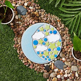 Bright Creations 11-Piece 10-Inch Paint-Your-Own Moon and Stars Stepping Stone Kit with 1 Moon and Star Stone, 8 Paint Pots with 10ml Acrylic Paint Each and 2 Paint Brushes for Yard Walkway Decoration