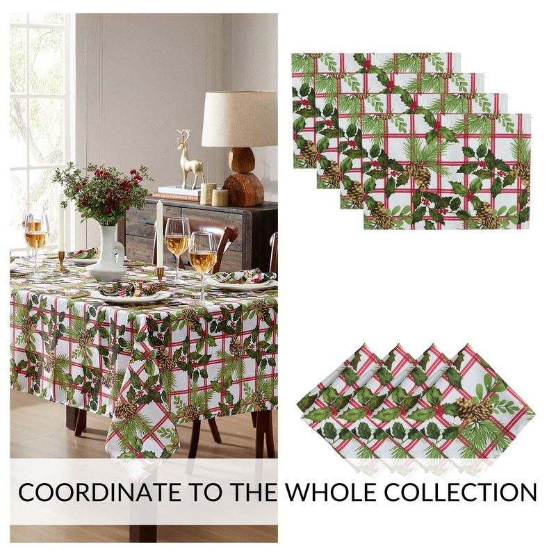 Elrene Home Fashions Pinecone Plaid Red/Green Holiday/Christmas Fabric Wrinkle Resistant