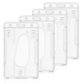 4-Pack Heavy-Duty ID Badge Holder – Clear Dual-Card Vertical Case, Durable PC Material, Compatible with Office, School, Access, and Credit Cards
