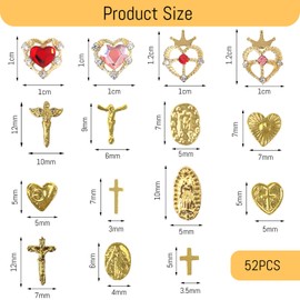 Bzzerumy® 52 Pieces 3D Gold Nail Charms High Quality Nail Art Embellishments Exclusive with Rhinestones for a Luxury Manicure Experience