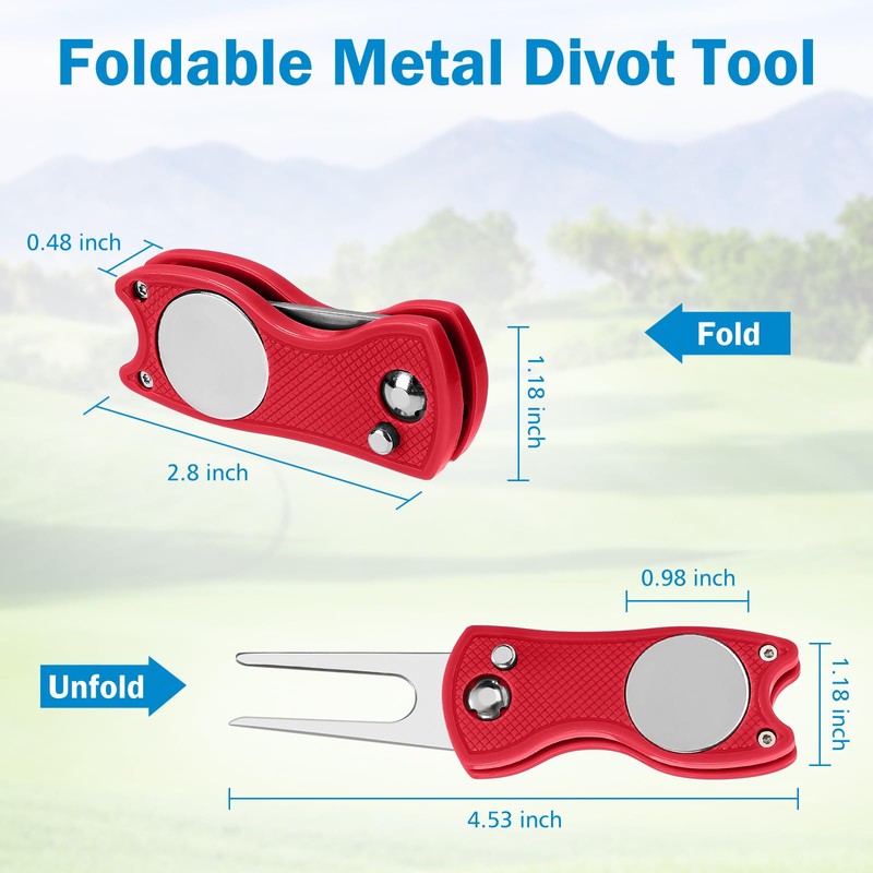 Metal Foldable Golf Divot Repair Tool with Pop-up Button, Magnetic