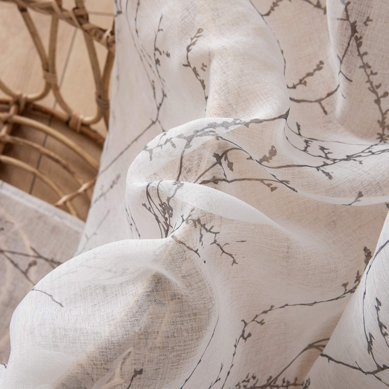 MIULEE Print Grey White Sheer Curtain 2 Panels for Bedroom