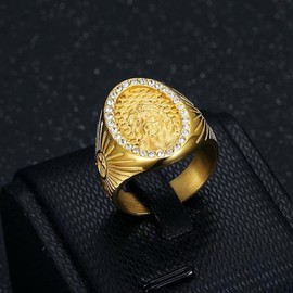 LAIMIUMIU33 Iced out Christian style Ring for men CZ ring Hip Hop ring 316 Stainless Steel Radiant Biker Rings Bling Cuban style Iced Out Jewelry Punk Ring Club ring Heavy Metal ring Ceremony plated gold (9)