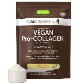 Igennus Healthcare Nutrition Péptido de colágeno vegano de vainilla en polvo avanzado de Igennus, enriquecido con glicina, prolina, hidroxiprolina y vitamina C como cofactor. Sin OMG. Plan vegetariano