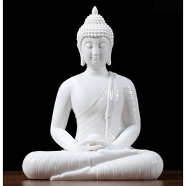 Houlu 12 inch Ceramic Buddha Statues for Home Decor, Small Buddha Decoration Statue Indoor Outdoor - White