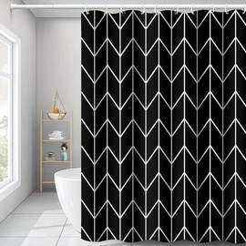 Umpoo Black and White Pattern Bathroom Shower Curtain Abstract Geometry Line Bath Curtain with Hooks Waterproof Polyester Fabric Shower Curtains for Modern Artistic Bath Decorative, 60x72 Inch