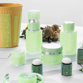 Meibite Self Adhesive Lt.green AB Rhinestones Ribbon, 5 Rolls Bling Rhinestone Tape in Different Sizes, Bedazzling Strips for DIY Crafts, Car, Home Decor and Graduation Hat(5 Rolls of 1Y, Lt.green AB)