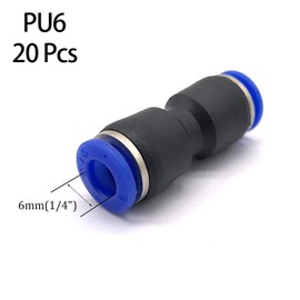 6mm Quick Fitting, 1/4” OD Push to Connect Pipe Tube Straight Fittings, Pneumatic Air Line Connector 20Pcs (PU6)