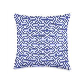 White Blue Square Cube Boxes Geometry Repetitive Pattern Throw Pillow