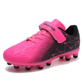Kids Soccer Cleats Boys Girls Football Cleats Athletic Outdoor Soccer Shoes Tacos De Futbol para Niños Youth Baseball Cleats Professional Training Firm Ground Football Shoes Black- Fuchsia